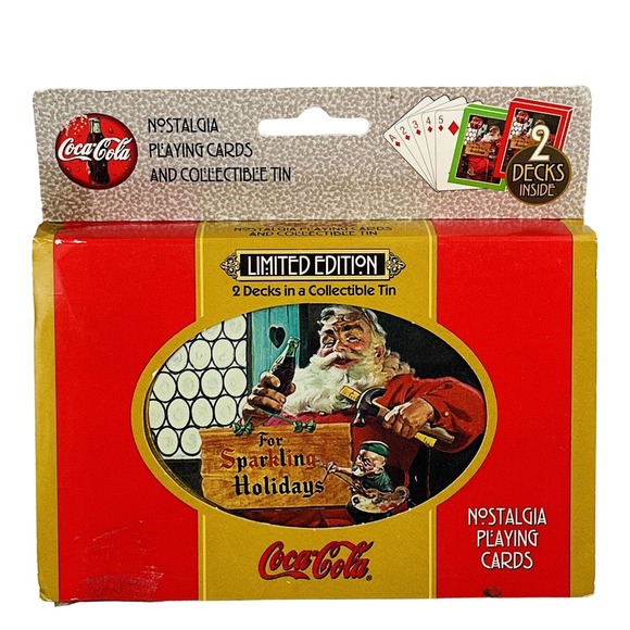 Coca-Cola Santa 1998 Nostalgia Playing‎ Cards 2 Decks Collectible Tin Christmas - Picture 1 of 6